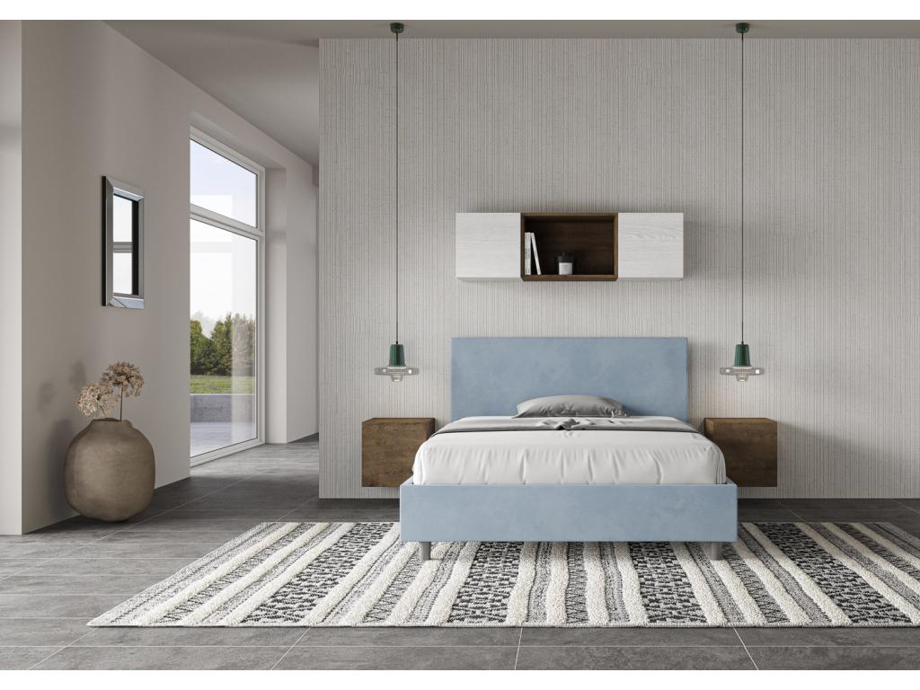 Lit double avec sommier rembourré 140x200 microfibre bleu clair Artvivrestore 61006QUYD