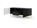 Meuble TV Calmetop 150 cm 2D1S fraisé noir mat pieds en métal doré 26492ARNR