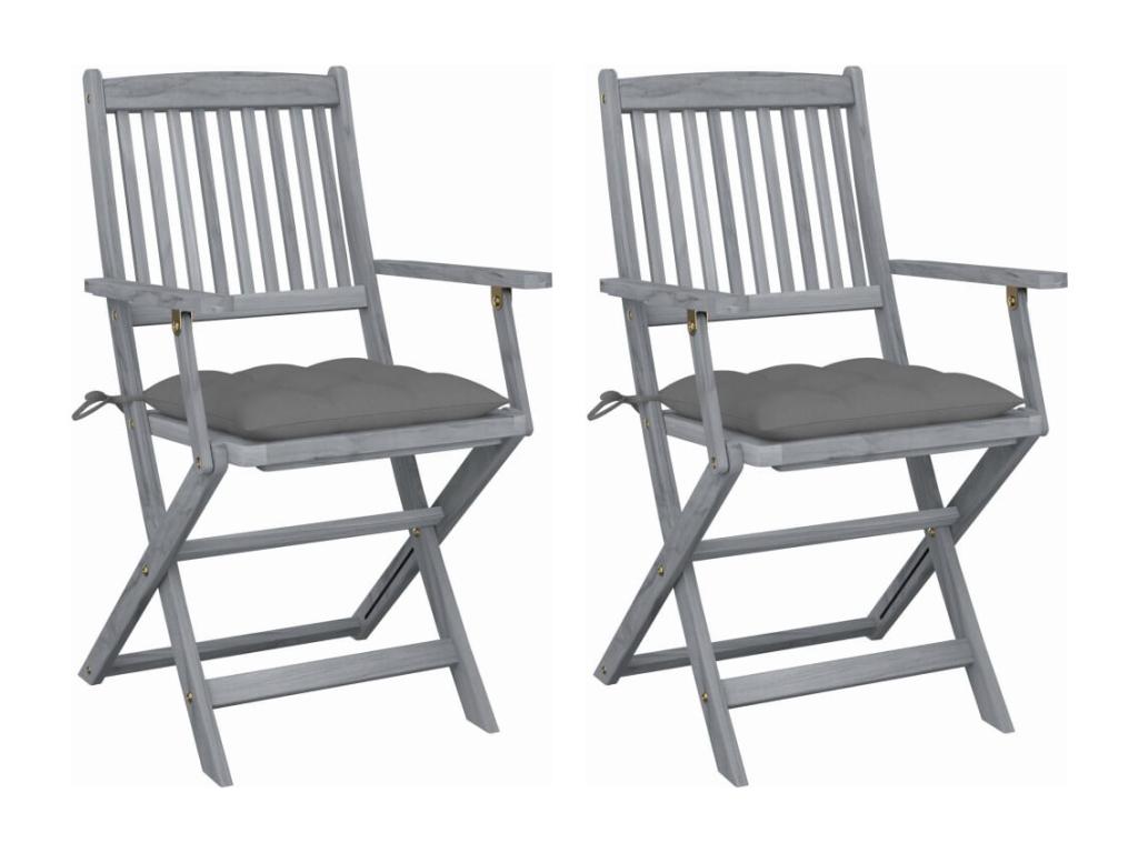 Chaises pliables d'extérieur 2 pièces avec coussins Bois d'Calmetop 13809BJIM
