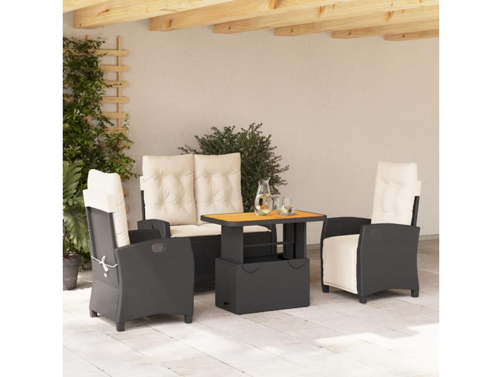 Ensemble à manger de jardin 4 pièces avec coussins noir 80456XDXT