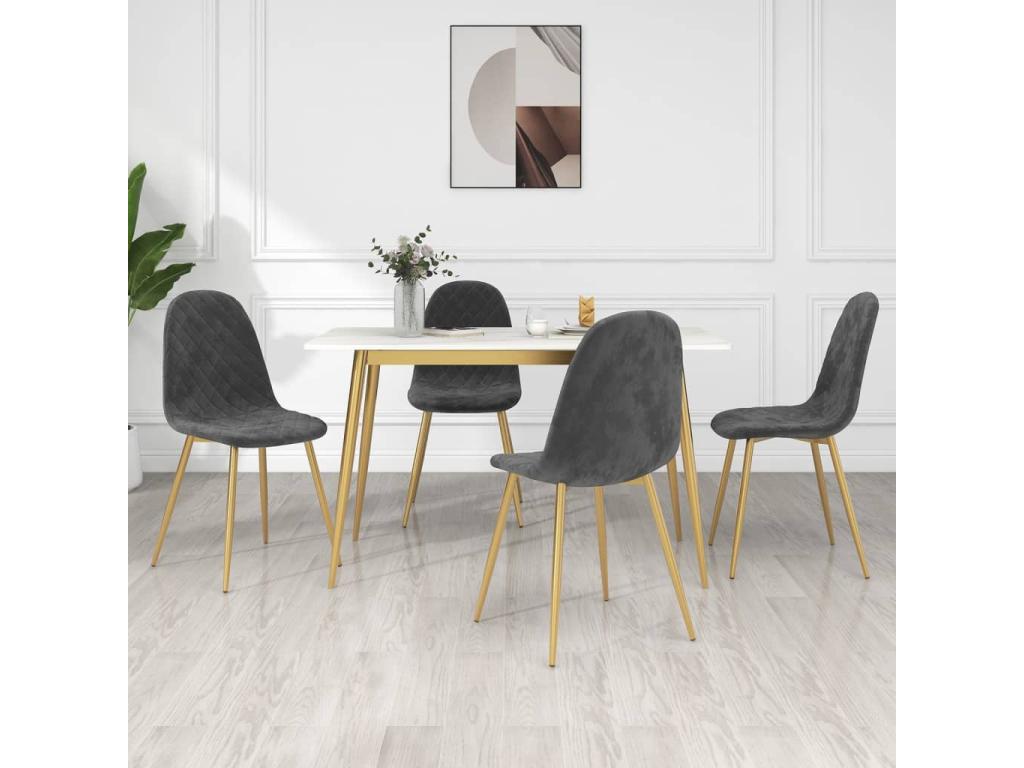 Chaise pieds métal doré et assise velours gris foncé Artvivrestore - Lot de 4 98702ACUB