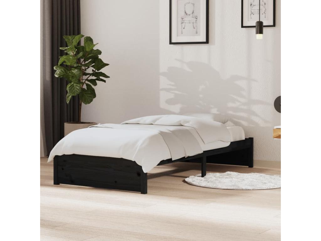 Cadre de lit Noir Bois massif 90x190 cm Simple 47187OEMS