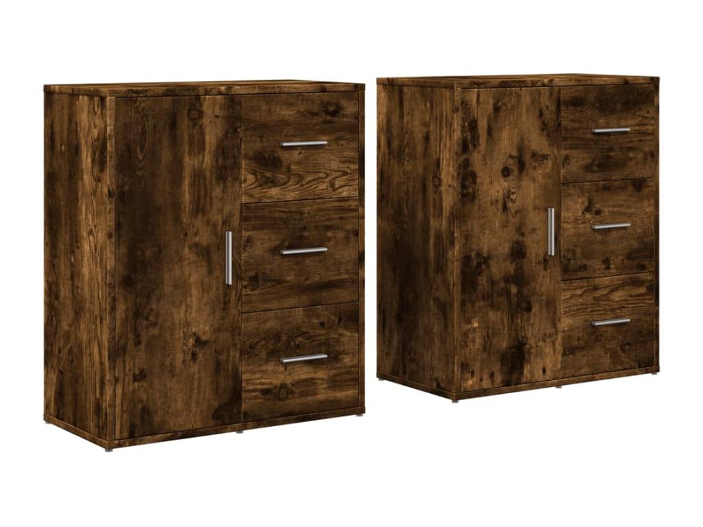 Buffets 2 pcs chêne fumé 60x31x70 cm bois d'ingénierie 79466CLGL