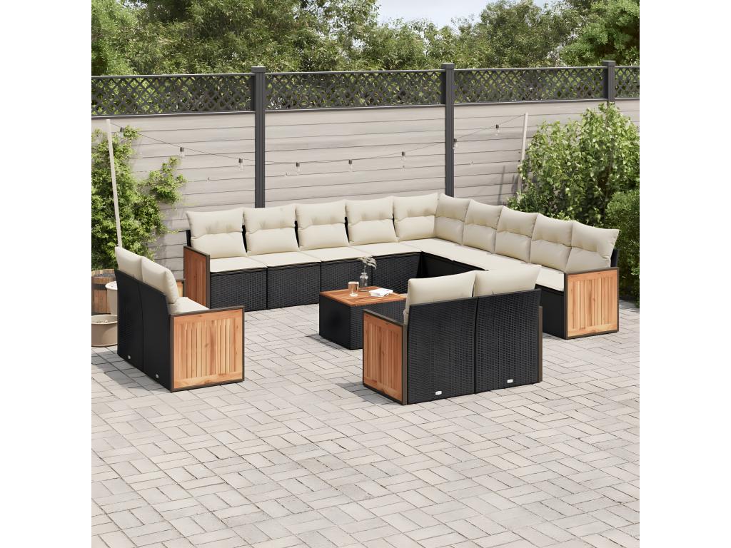 Salon de jardin avec coussins 14 pcs noir résine tressée 63312RVRU