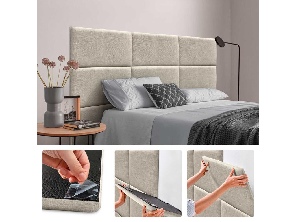 Calmetop Panneaux Tapissés en Lin Autoadhésifs pour Mur Acoustiques Absorbants Protection Contre les Impacts Têtes de Lit Décoration Beige 60x40cm 85890UOCN
