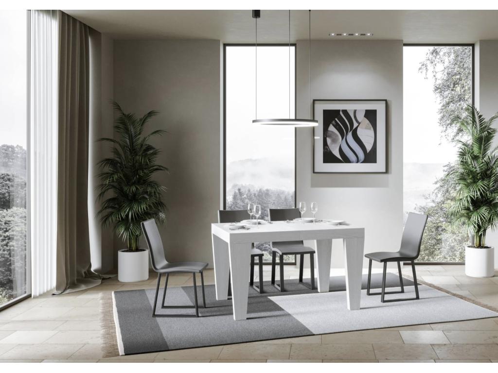 Table à manger extensible en bois pieds en V Nidchicshop-Couleur Blanc-Support 4 pieds-5 rallonges fines-Largeur extensible 130 à 390cm 69987TZXK