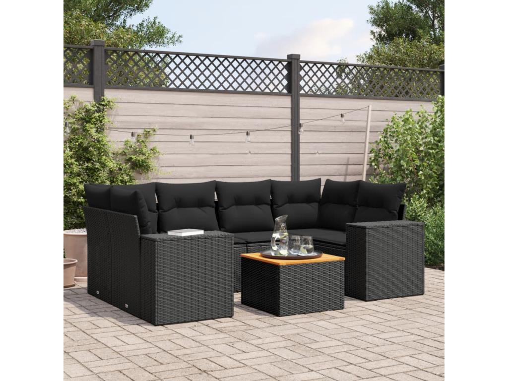 Salon de jardin 7 pcs avec coussins noir résine tressée 34806QHUP