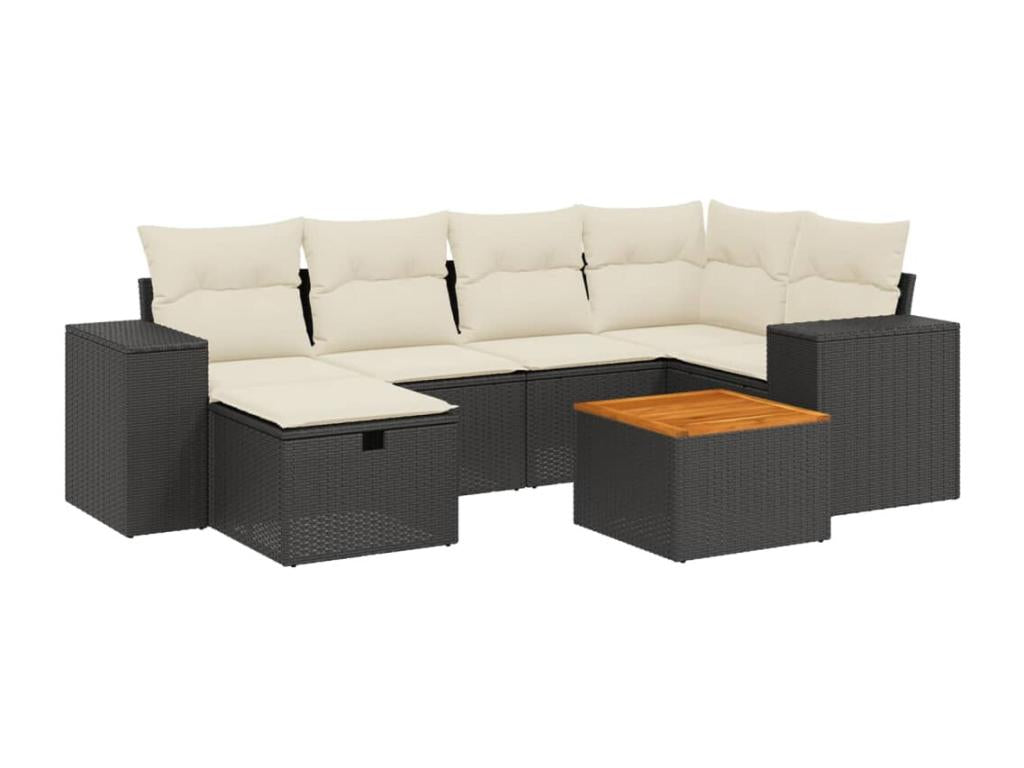 Salon de jardin 7 pcs avec coussins noir résine tressée 38686XGEP