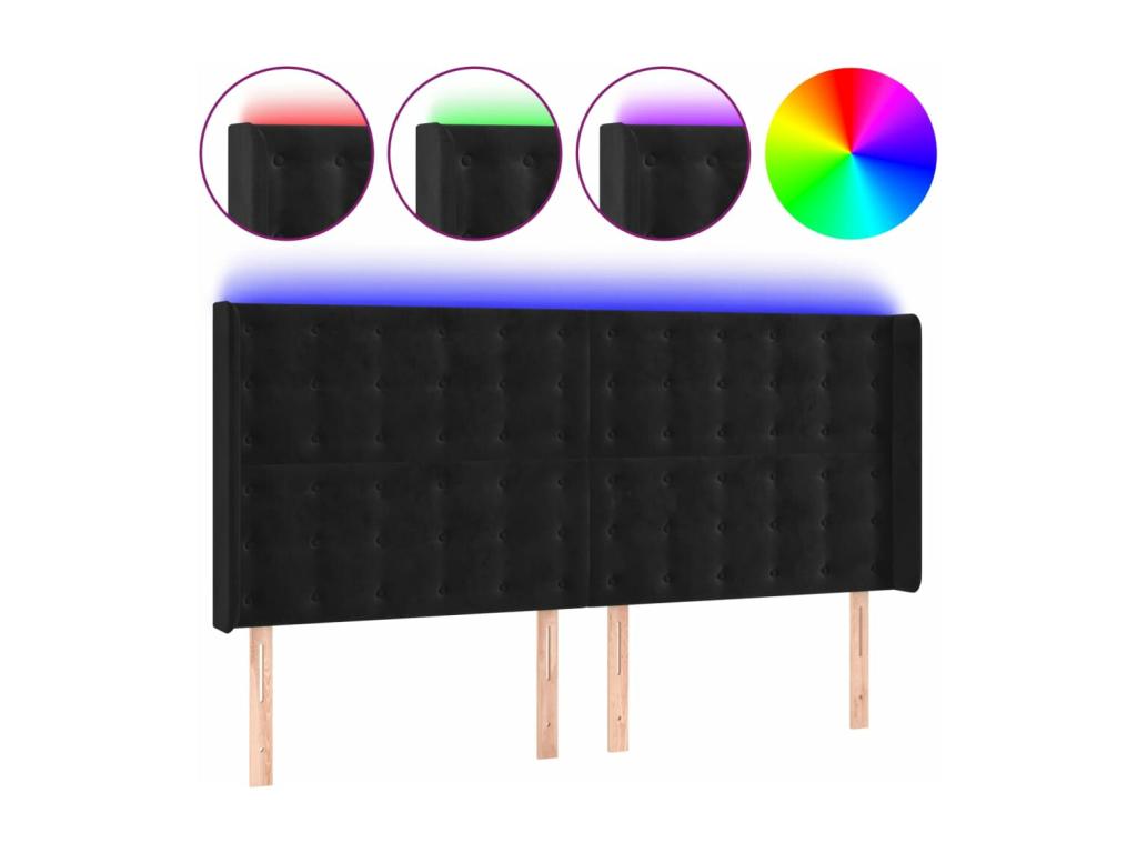 Tête de lit à LED Noir 163x16x118/128 cm Velours 31718CLOH