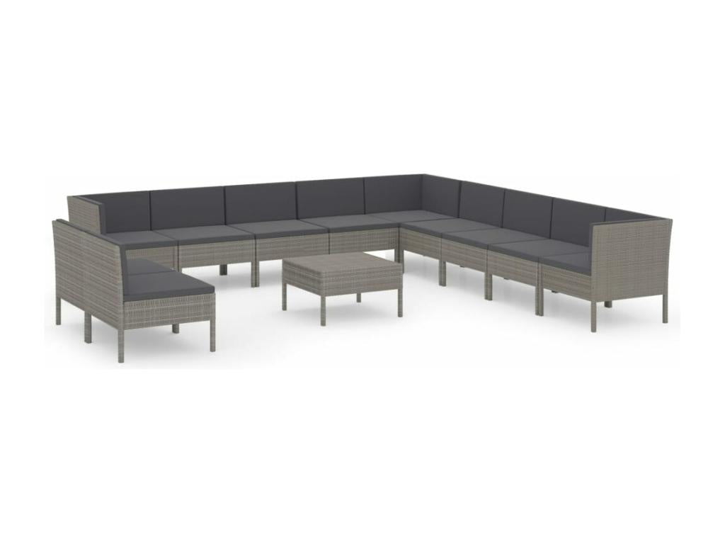 Salon de jardin 12 pièces avec coussins Résine tressée Gris 32494AJIQ
