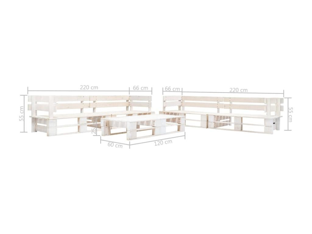 Salon de jardin palette 6 pièces Bois Blanc 76745XTQS
