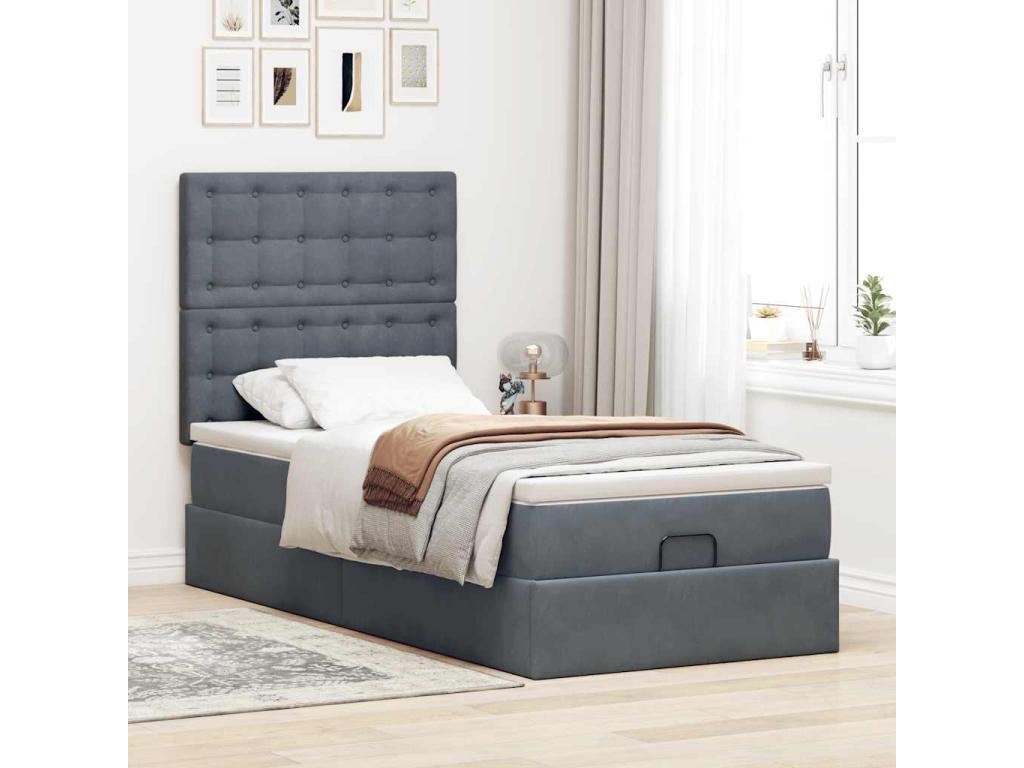Cadre de lit Artvivrestore avec matelas gris foncé 90x190 cm velours 78120EVLH
