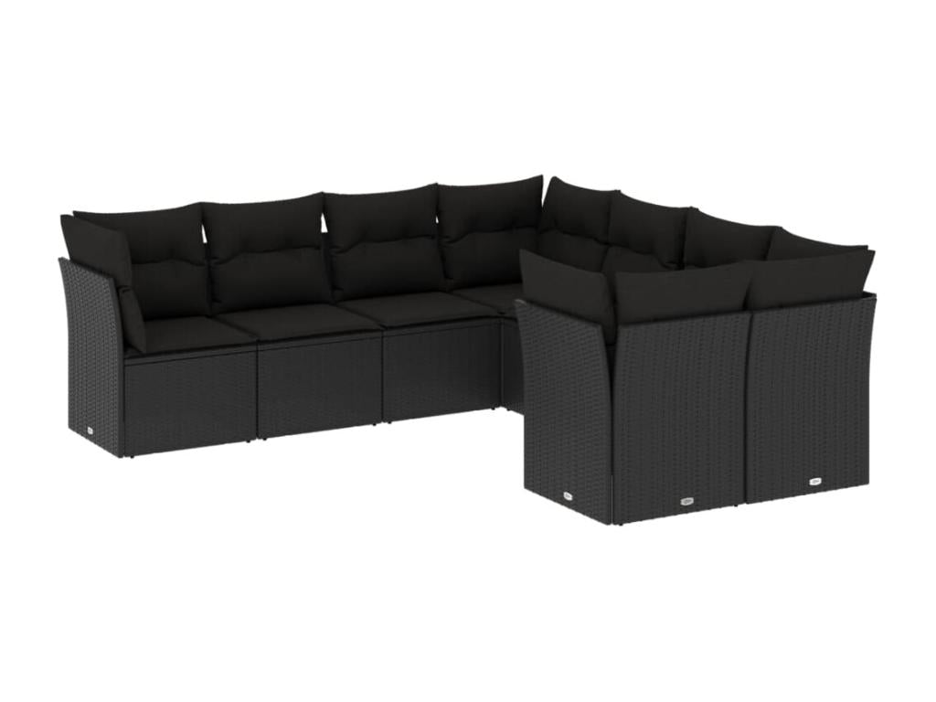 Salon de jardin 8 pièces avec coussins noir résine tressée 13538DDGU