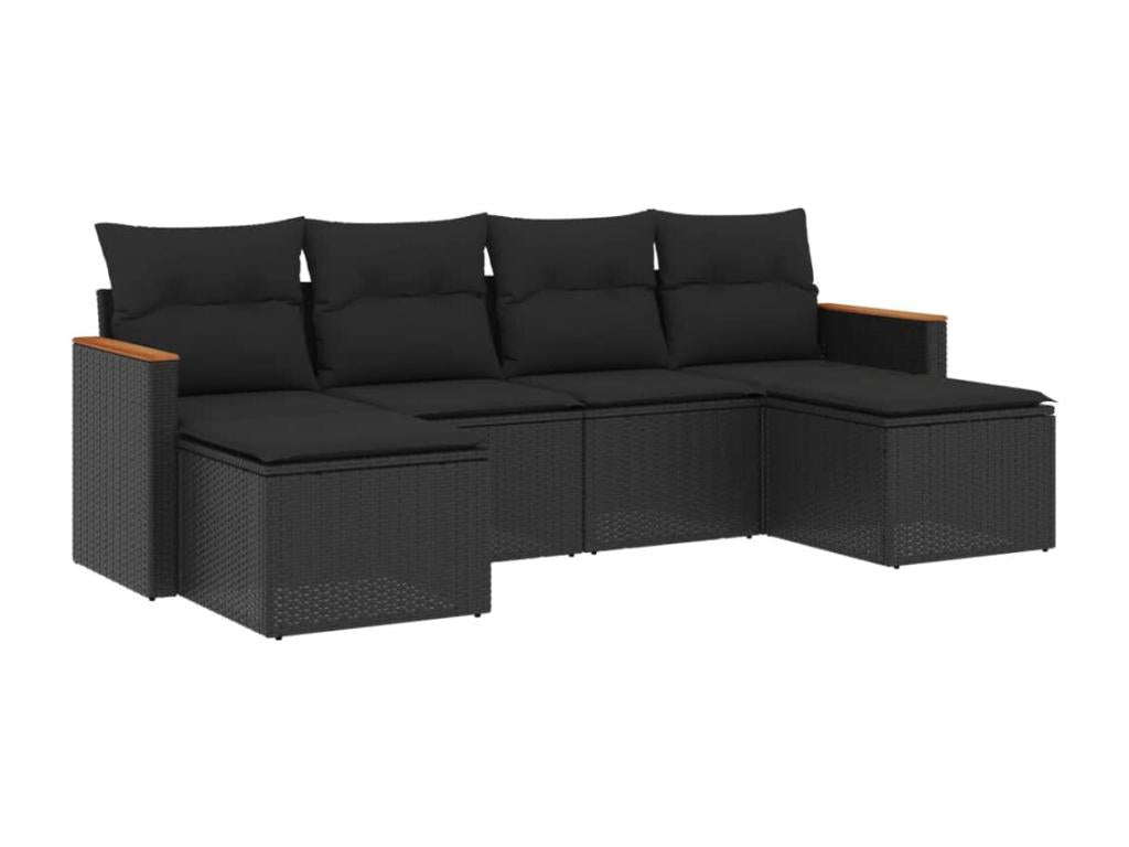 Salon de jardin 6 pcs avec coussins noir résine tressée 25998XIAH