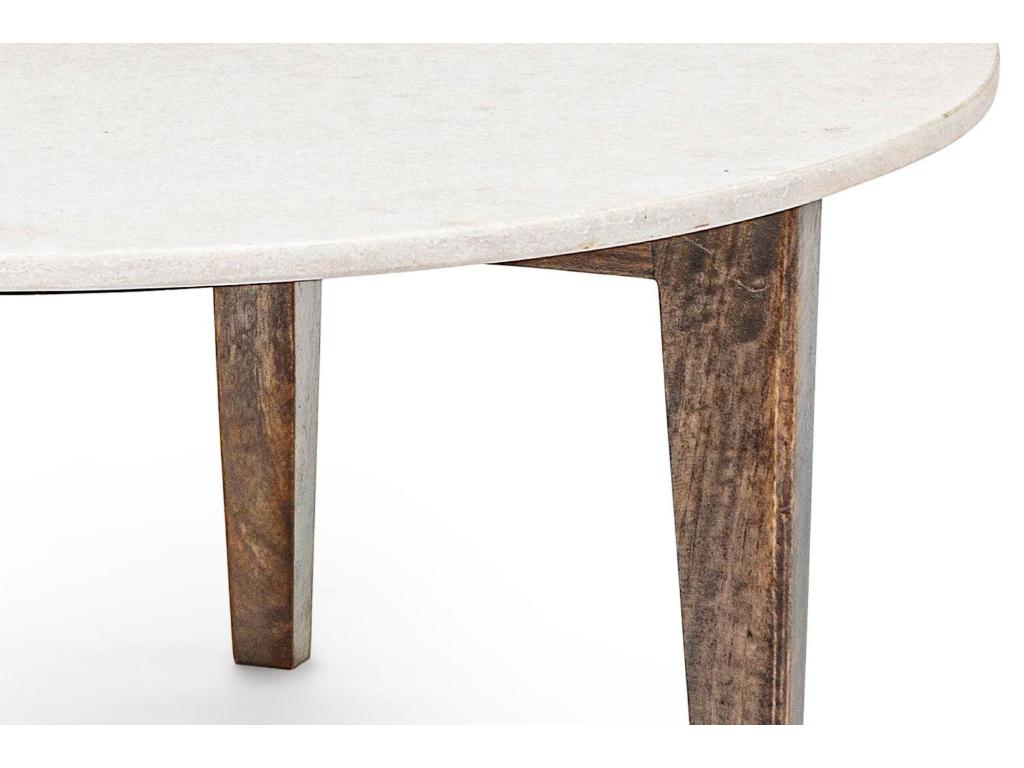 Table basse ronde vintage en manguier et marbre blanc L75 - Calmetop 34055AZWP