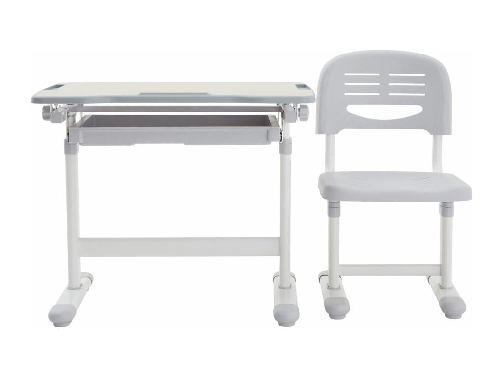 Ensemble bureau et chaise pour enfant Calmetop réglable en hauteur pupitre inclinable chêne Calmetop métal blanc et plastique gris 67964WETB