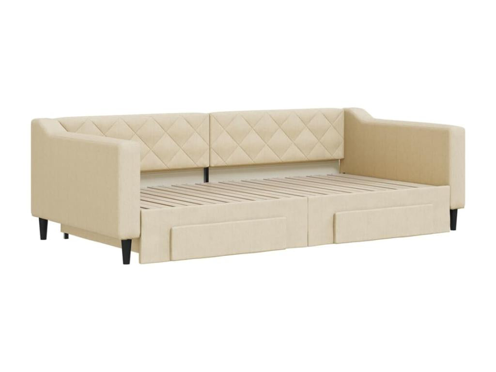 Lit de jour avec gigogne et tiroirs crème 100x200 cm tissu 49041ZLUN