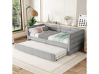 Lit gigogne 90x200 cm 90x190 cm - Tissu en lin - Sommier à Calmetop - Coloris gris 88722IRBC