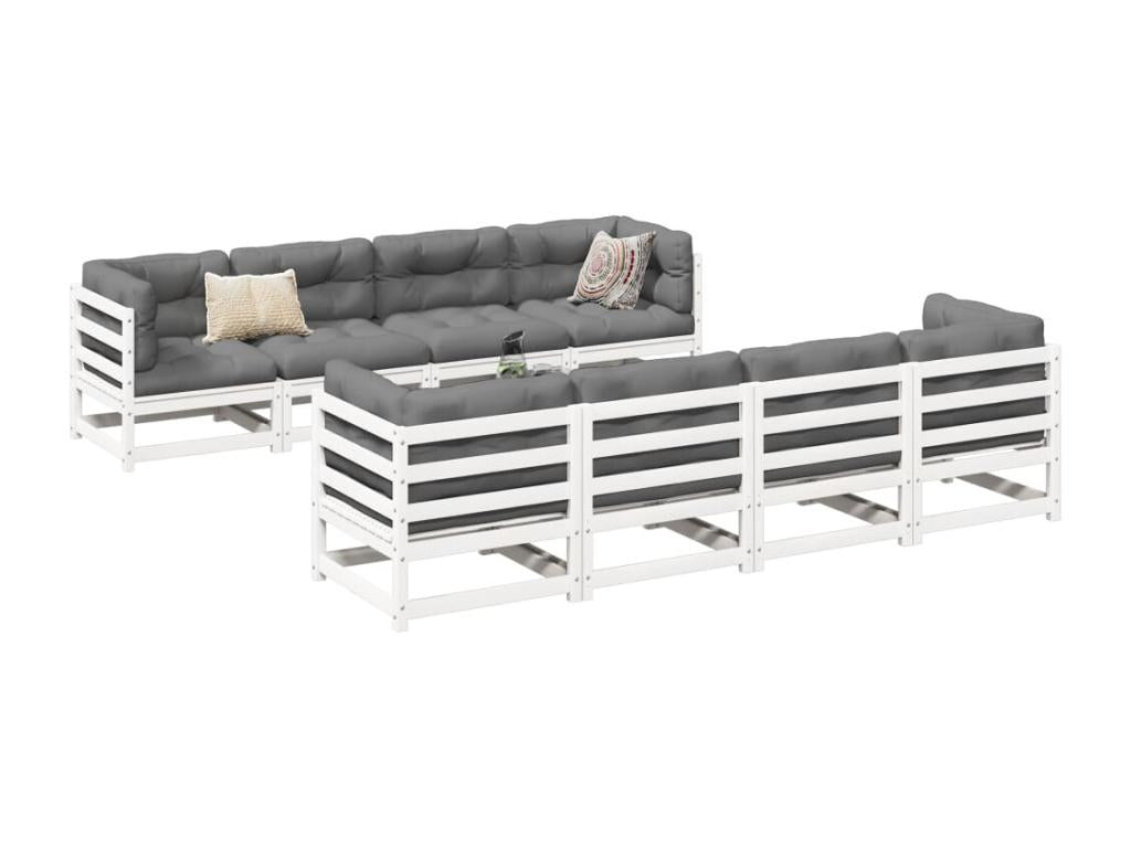 Salon de jardin 9 pcs blanc bois de pin massif 04081QRUS