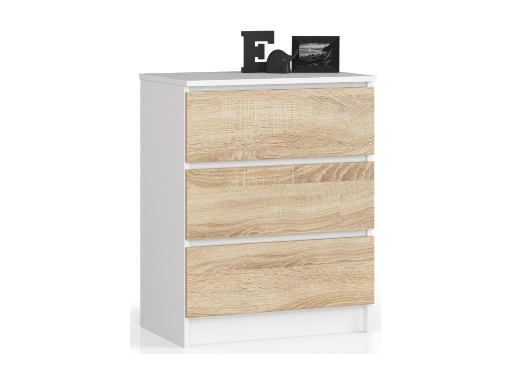 Commode Calmetop K60 Blanche 60 cm 3 tiroirs façade Chêne Calmetop 60x40x77 cm 06926HLDQ