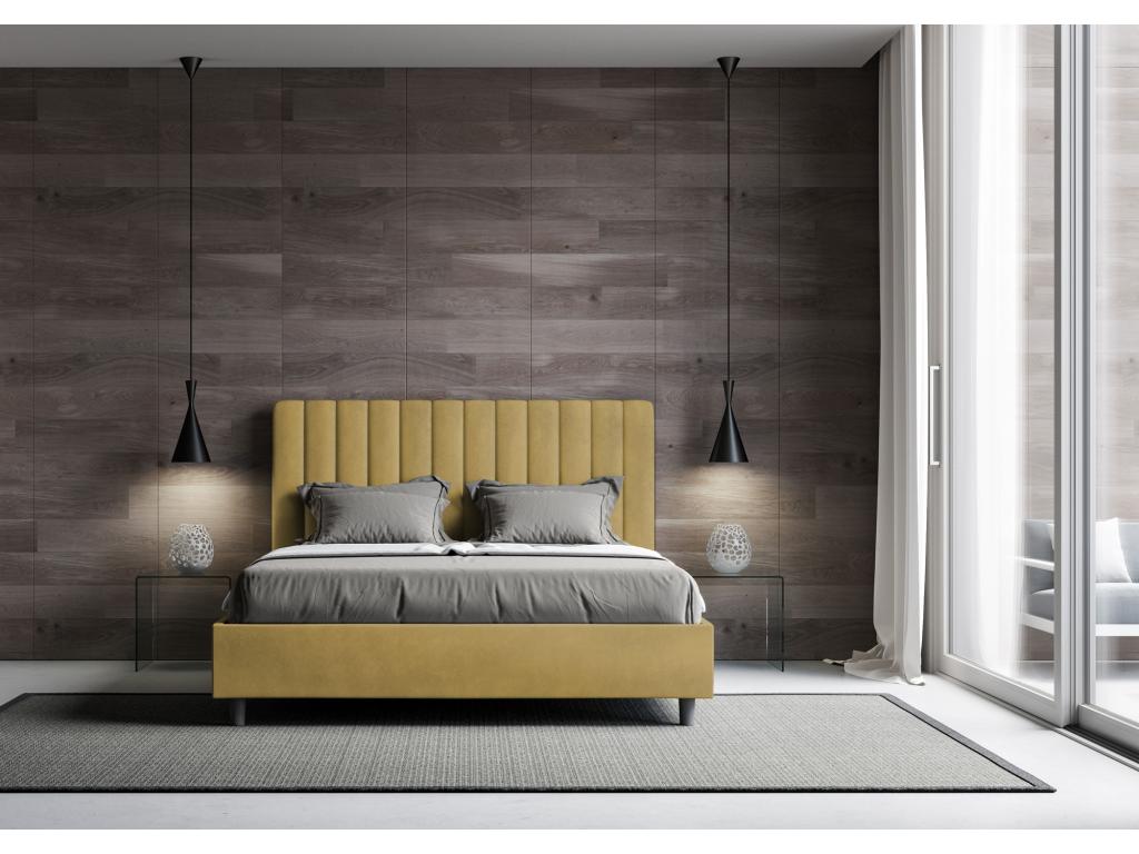 Lit avec sommier rembourré 160x200 microfibre ocre Artvivrestore 20988WNER