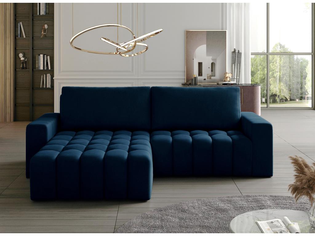 Canapé convertible design velours matelassé bleu marine angle gauche Artvivrestore 250cm 70925IWOI