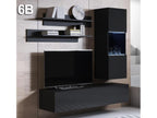 Meuble tv mural pour Salon Salle à manger en Noir avec LED 160x40x166cm Calmetop 6 13770GATT