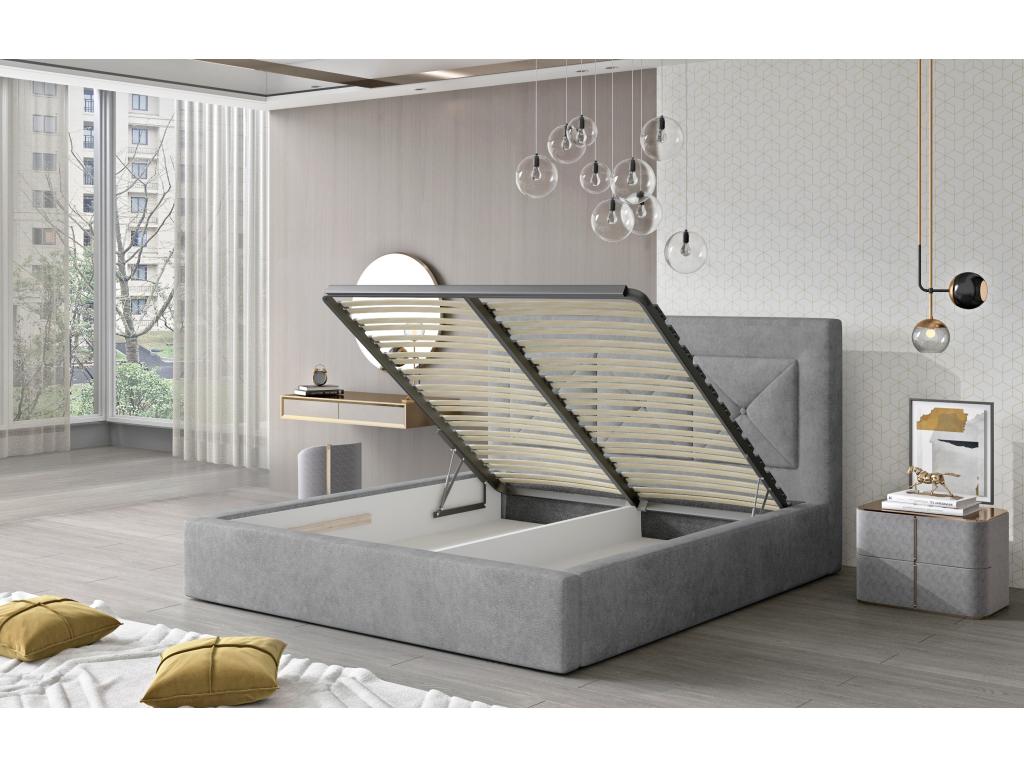 Lit double rembourré en tissu Calmetop-Couleur Marron-160x200-Version coffre de rangement 71787JKKQ