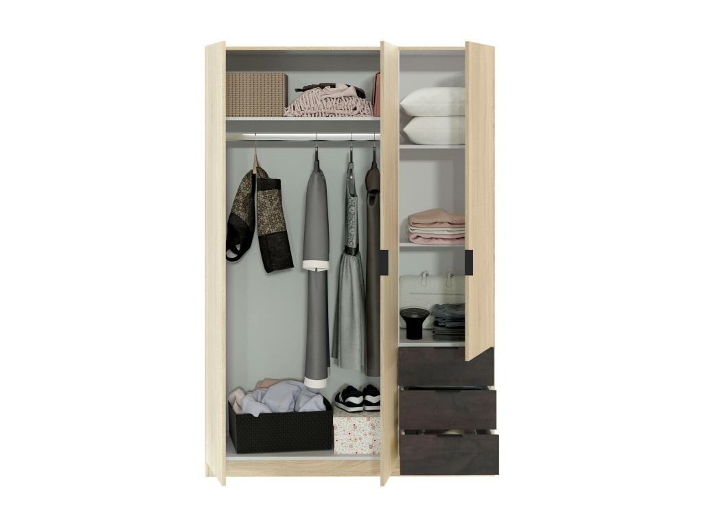Armoire Artvivrestore Armoire de chambre avec 3 portes et 3 tiroirs Armoire avec penderie et 3 étagères 121x52h180 cm Chêne et Artvivrestore 22458SZIM