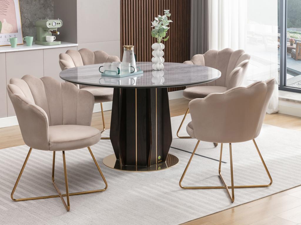 Lot de 2 chaises en velours et métal - Beige et doré - Calmetop II 62496VIAI