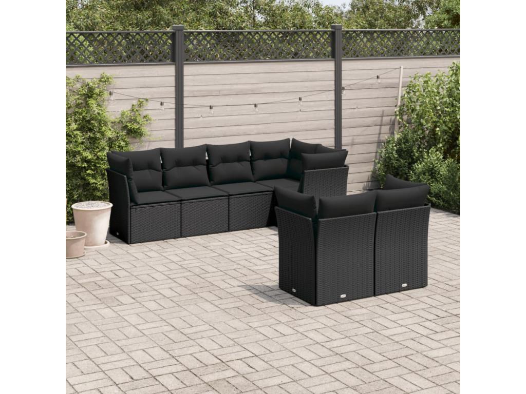 Salon de jardin 7 pcs avec coussins noir résine tressée 20642DLQV