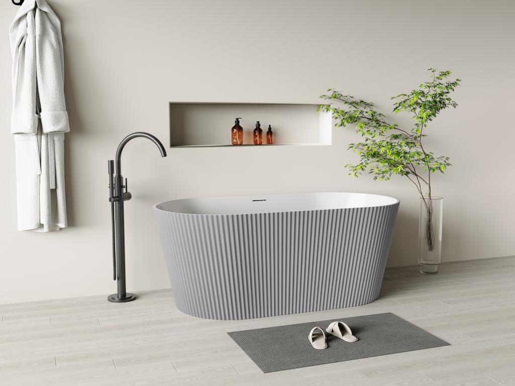 Baignoire îlot striée - 255 L - 149x73x58 cm - Gris mat - Acrylique - Artvivrestore 65868LTNY