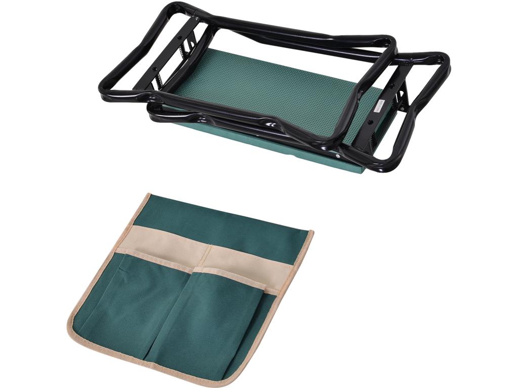 Tabouret de jardin pliable agenouiloir de jardin siège jardinage avec coussin pochette rangement outils vert 27333ILJX