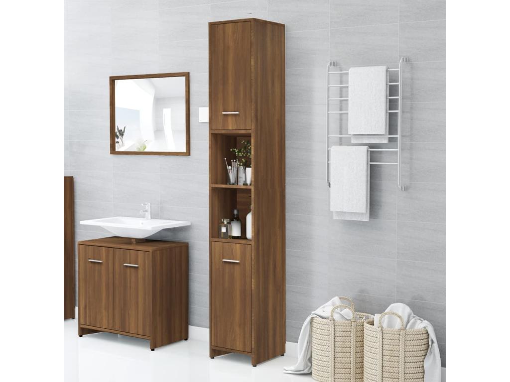 Armoire de bain Chêne marron 30x30x183.5 Bois d'ingénierie 57092XFCF