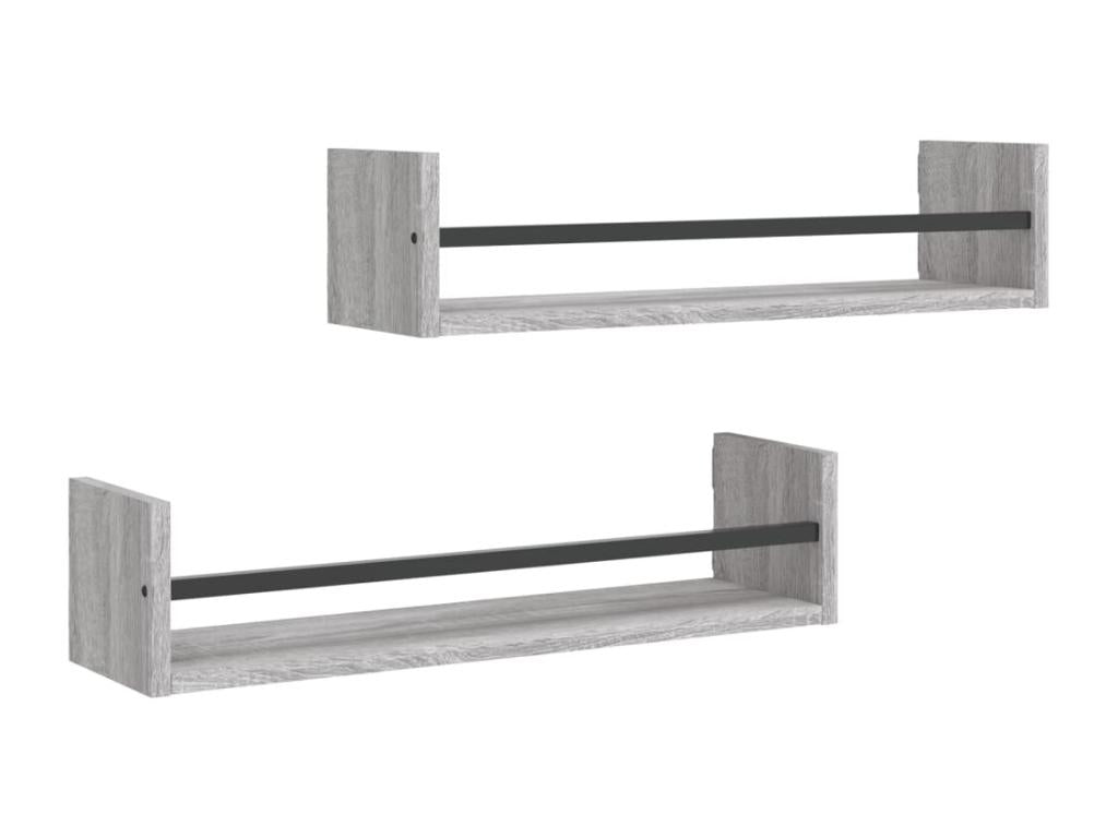 Etagères murales avec barres 2 pcs Calmetop gris 60x16x14 45480FMRW