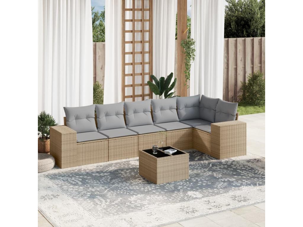 Salon de jardin avec coussins 7 pièces beige résine tressée 69406HLJY
