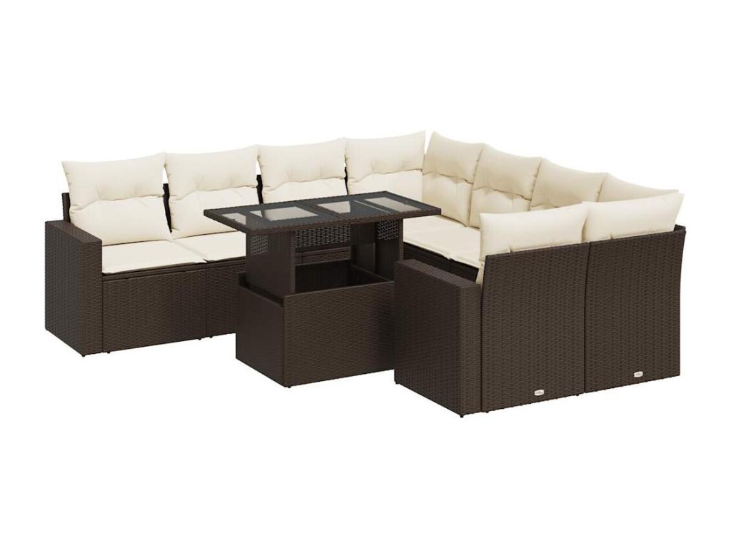 Salon de jardin avec coussins 9 pcs marron résine tressée 96183XCYK