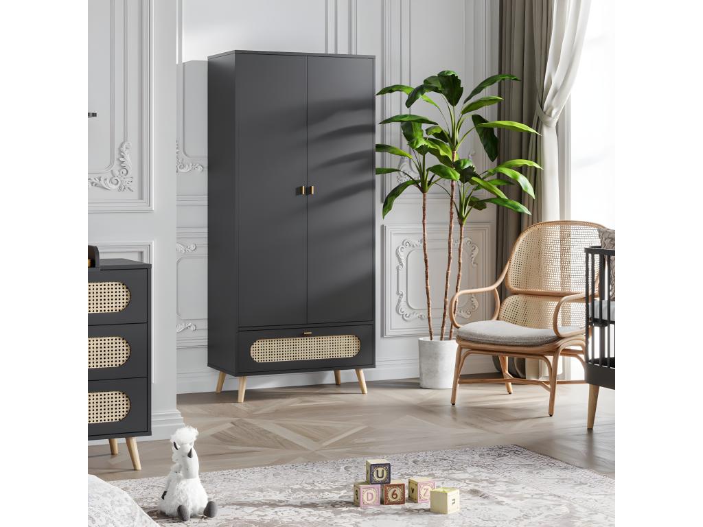 Armoire 2 Portes et 1 Tiroir avec Cannage en Rotin L85 x H195 cm - Canne 93894IWLG