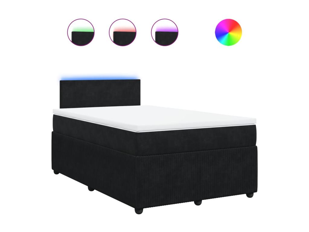 Sommier à Calmetop de lit avec matelas Noir 120x200 cm Velours 65423TETF