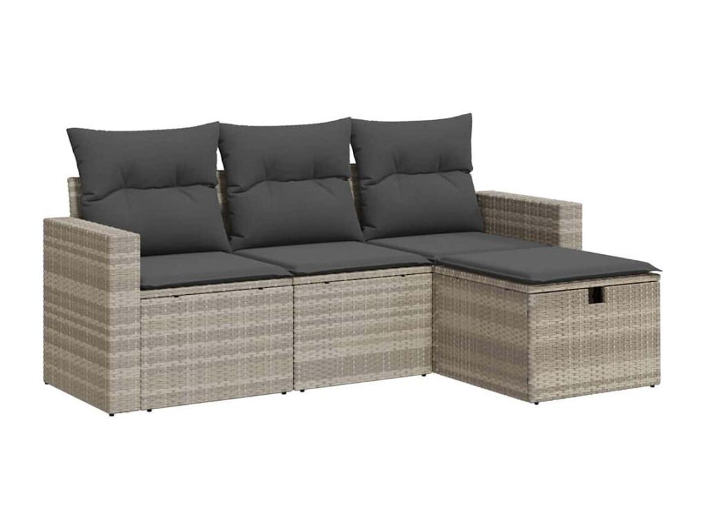 Salon de jardin 4 pcs avec coussins gris clair résine tressée 61631QSIP