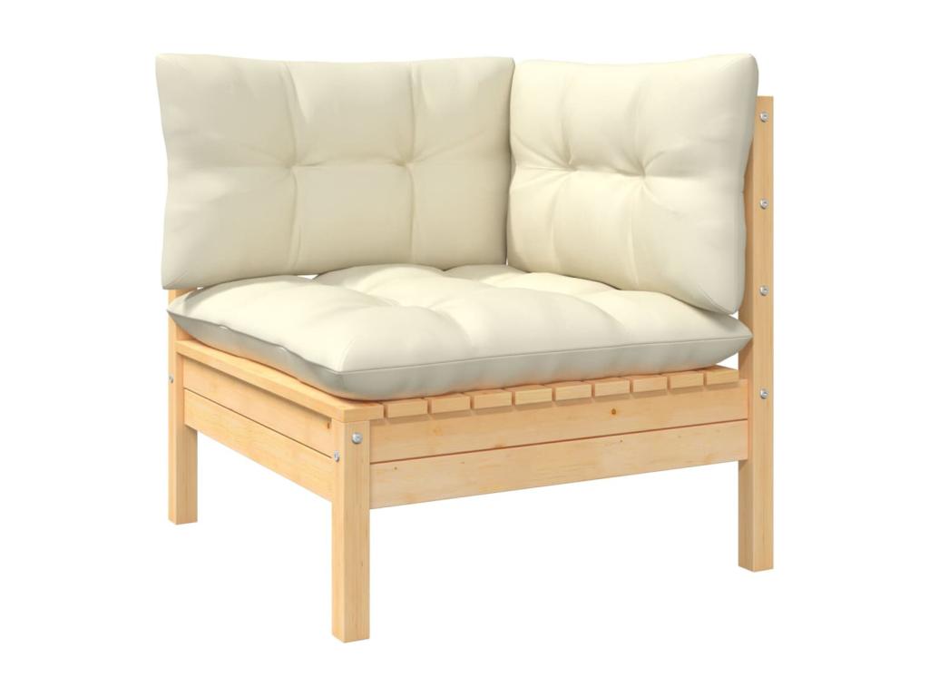 Salon de jardin 9 pcs avec coussins crème bois de pin massif 42867XTBP