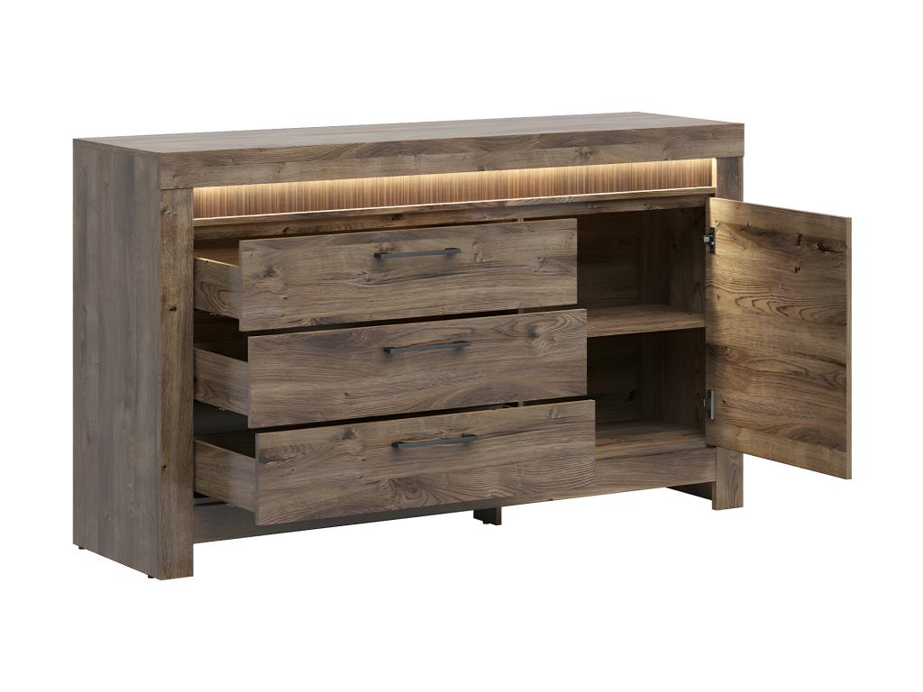 Buffet 1 porte 3 tiroirs LED inclus Calmetop Bois 10839TRJJ