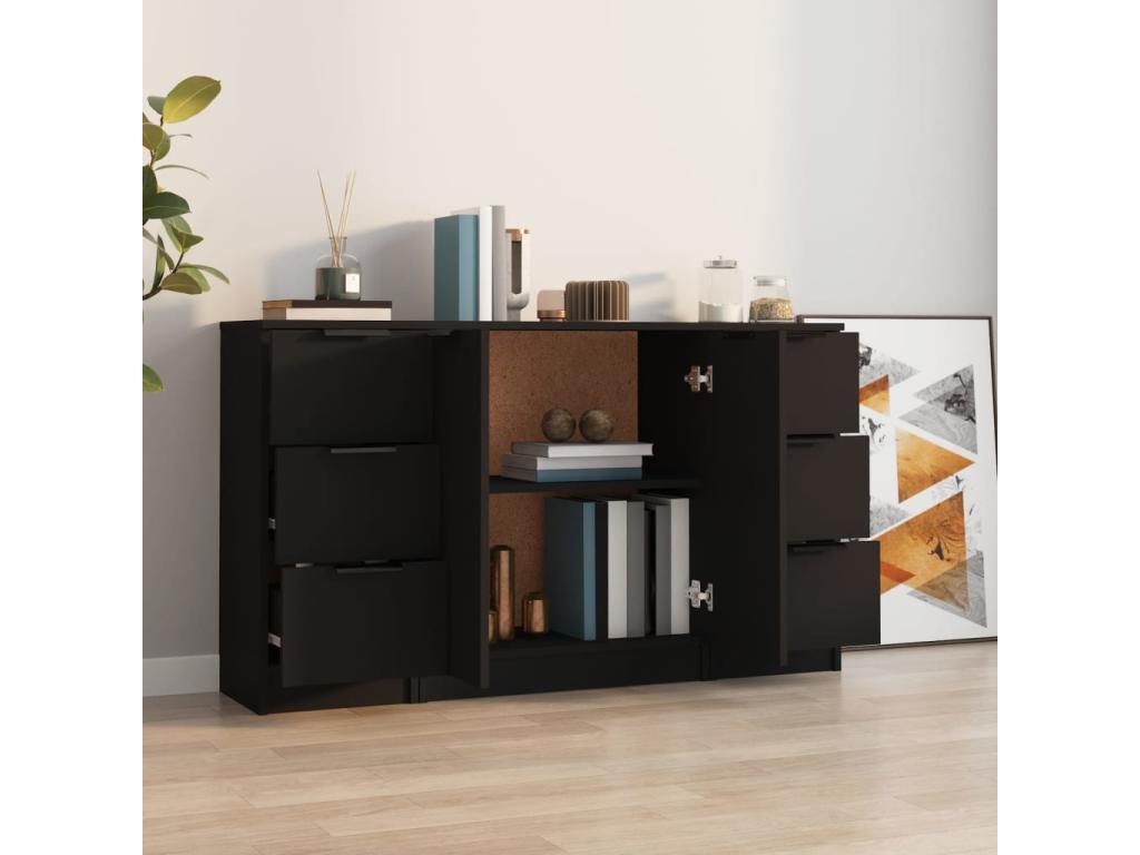 Buffet 3 pièces noir bois d'ingénierie 43579UMTX