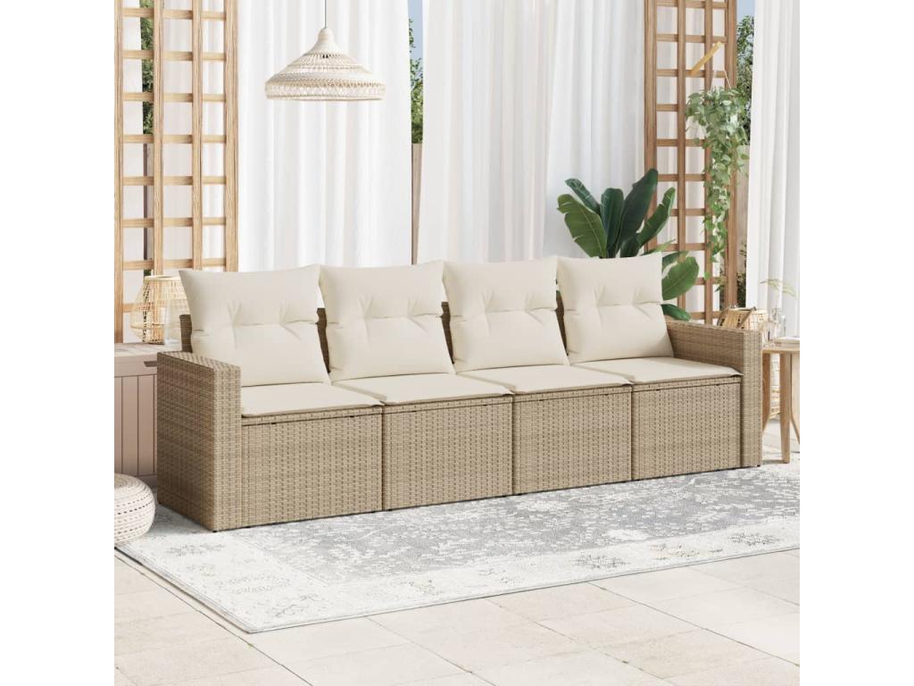 Salon de jardin avec coussins 4 pcs beige résine tressée 28837WJPU