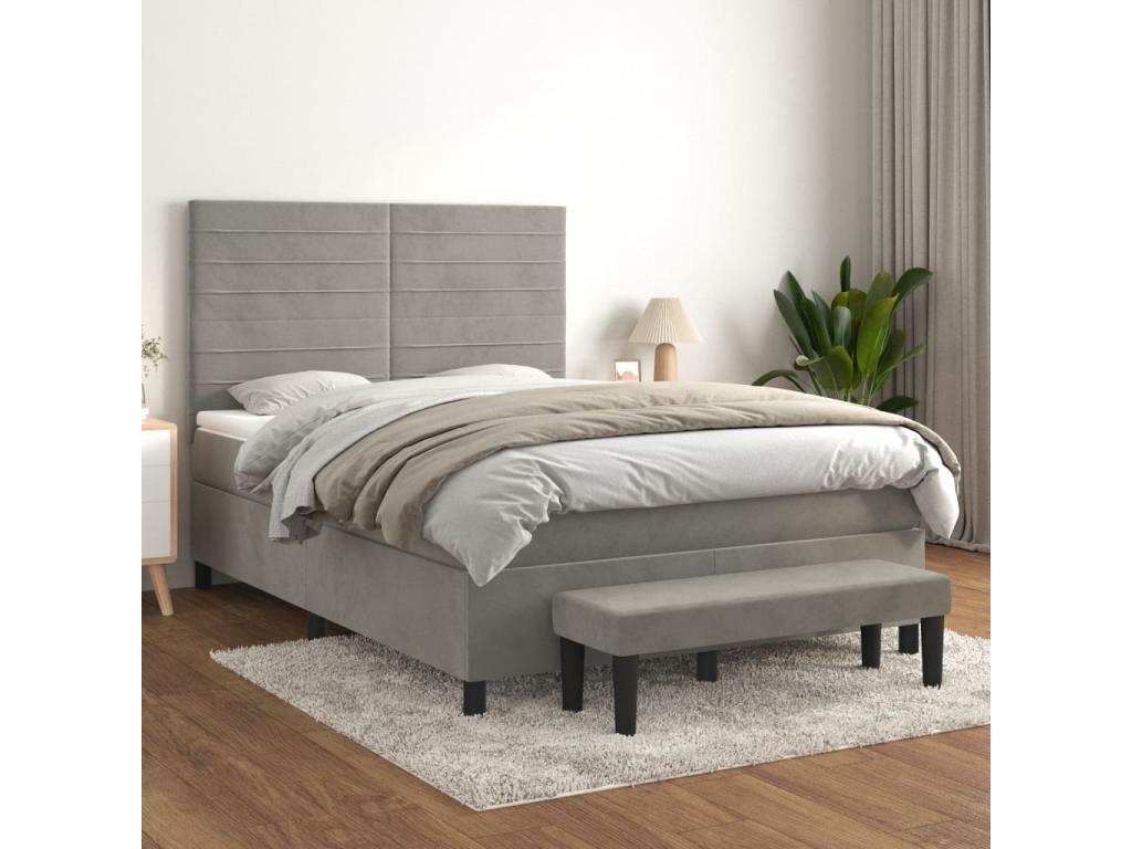 Sommier à Artvivrestore de lit et matelas Gris clair 140x190cm Velours 12770LCLA