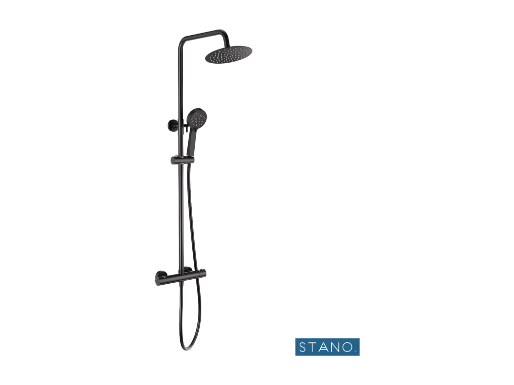 Pack Receveur de douche 80x100 cm extra plat noir Colonne de douche thermostatique noir mat 55392BDWP