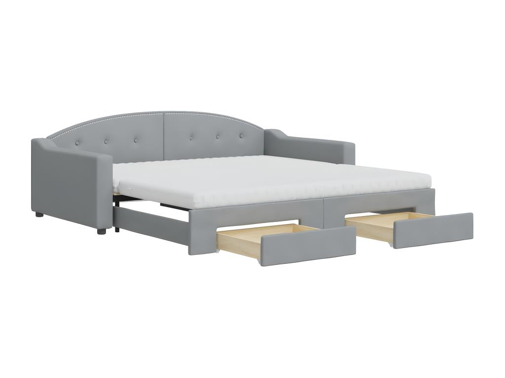 Lit de jour avec gigogne et tiroirs gris clair 100x200 cm tissu 65810VTVB