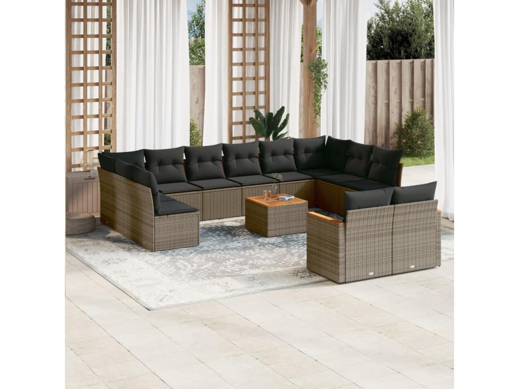 Salon de jardin avec coussins 13 pièces gris résine tressée 68836OEKS