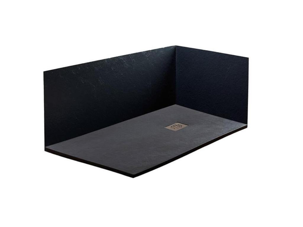Receveur de Douche 85x155 cm Calmetop Extra Slim Noir En Résine Synthétique et Poussière de Marbre Avec Vidage Gratuit 04827RQSZ