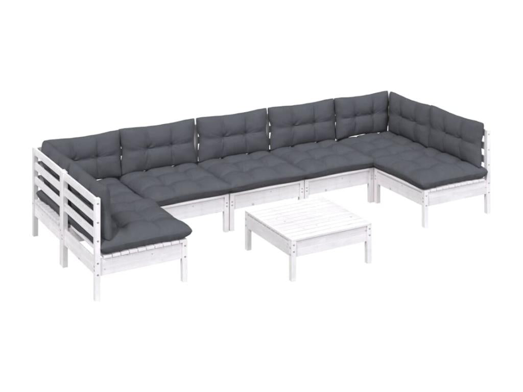 Salon de jardin 8 pièces avec coussins blanc bois de pin massif 63260RSQS